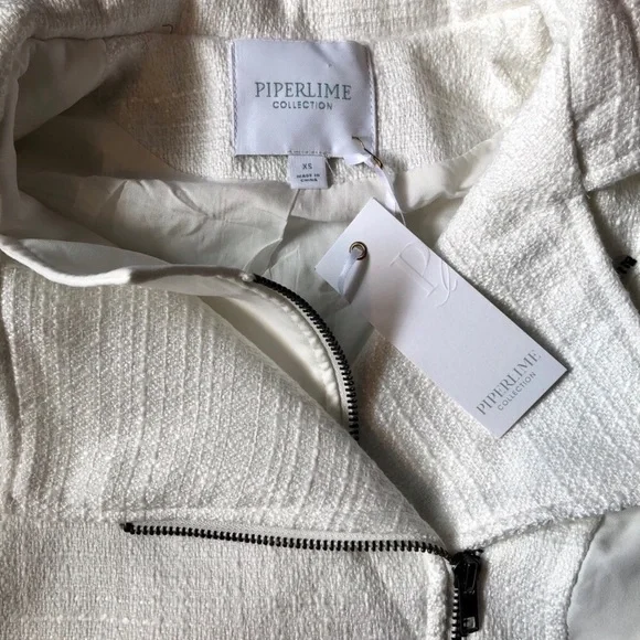 PIPERLIME Moto Tweed Blazer Jacket Zipper Vest Jacket - Picture 5 of 8